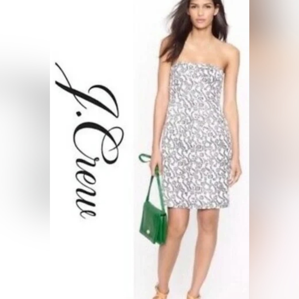 🌜 J. CREW Strapless Ella Dress in Rambling Rose | Black and White | Size 6